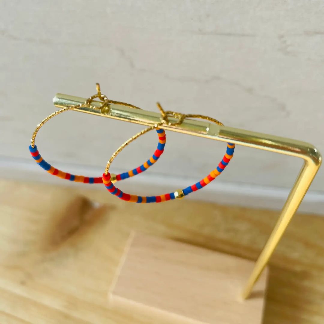 Damen Ohrringe Creolen Miyuki Perlen orange/blau