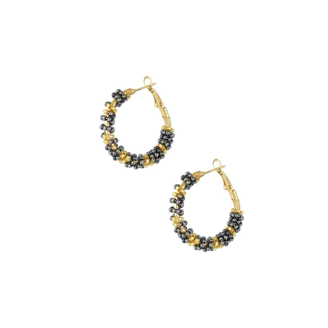 Damen Creolen 'Perlen der Freude' schwarz/gold