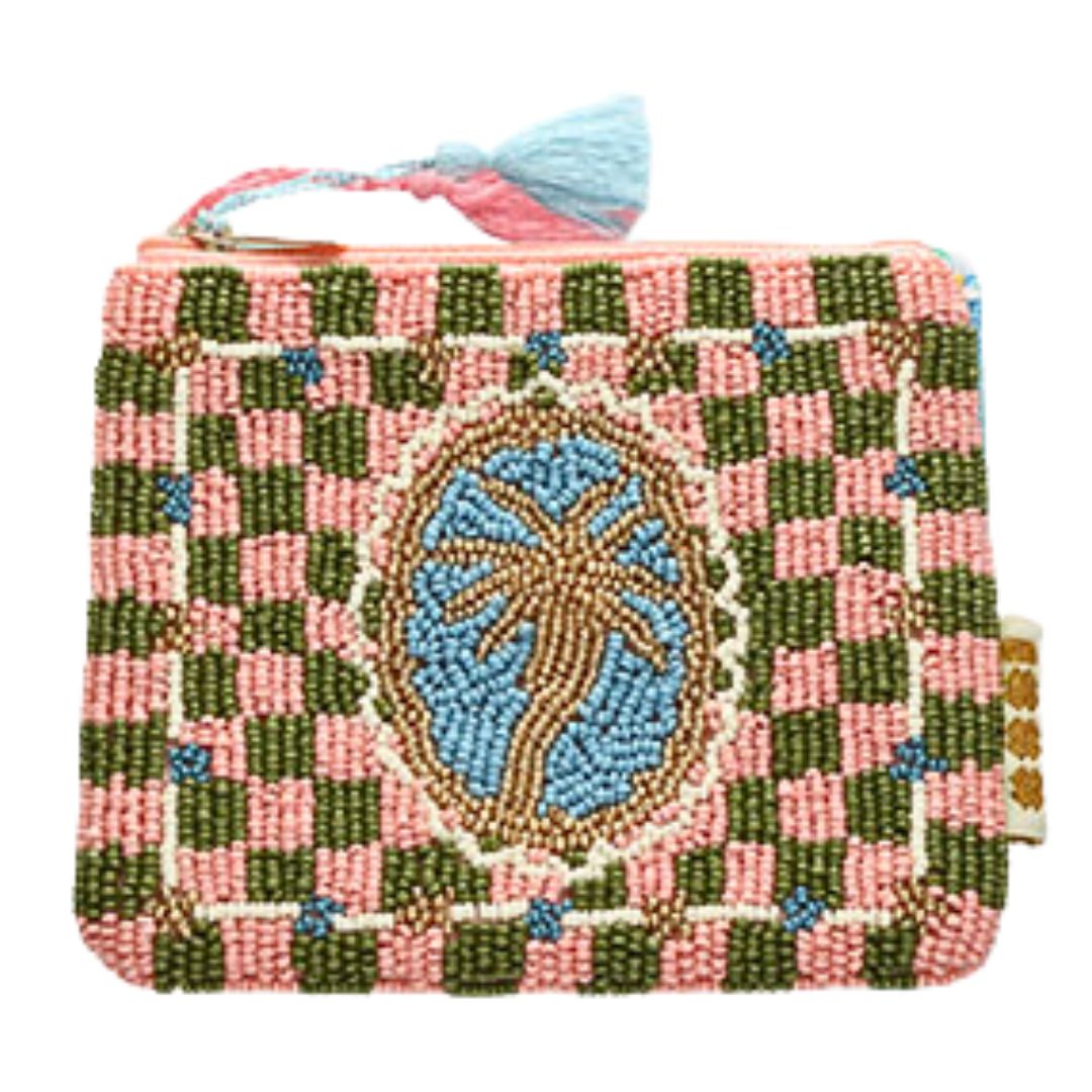 Perlen-Etui 'Palme' rosa/grün/gold