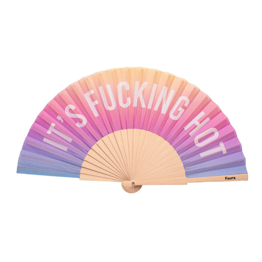 Damen Fächer 'Its fucking hot' rosa/blau Verlauf Glow In The Dark