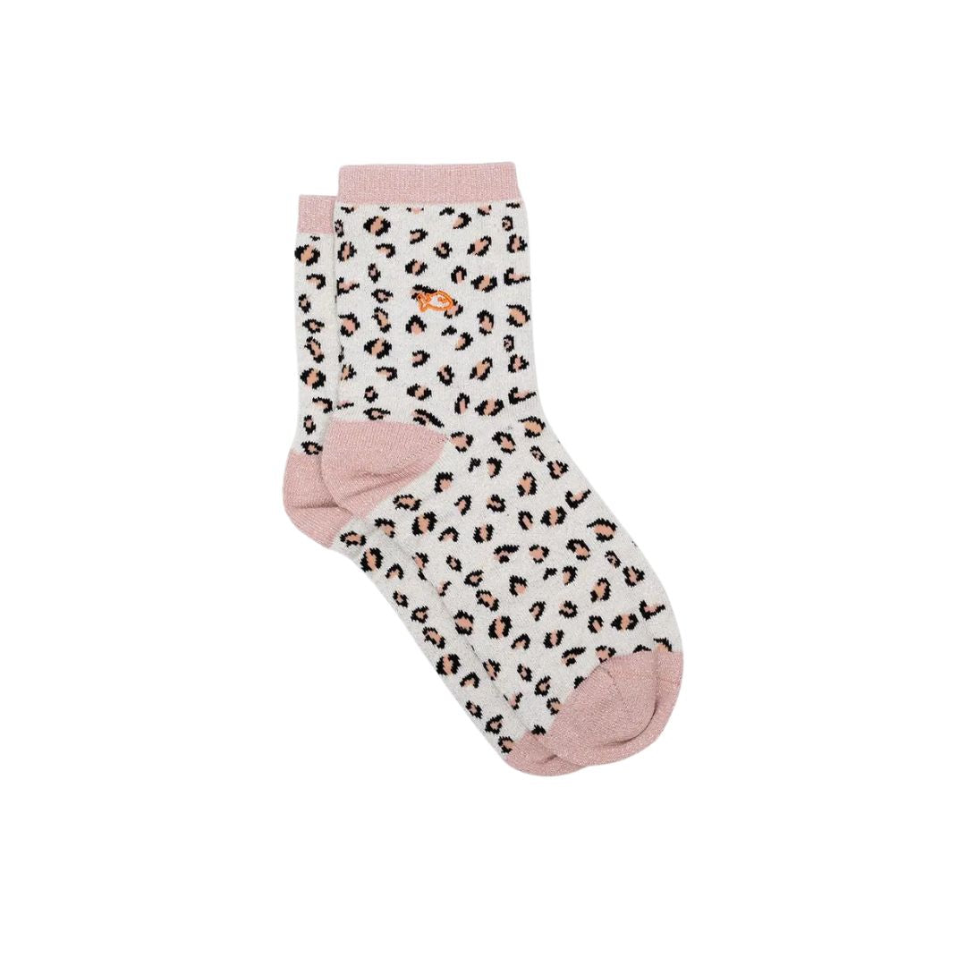 Glitzersocken Leoparden-Look weiß/rosa