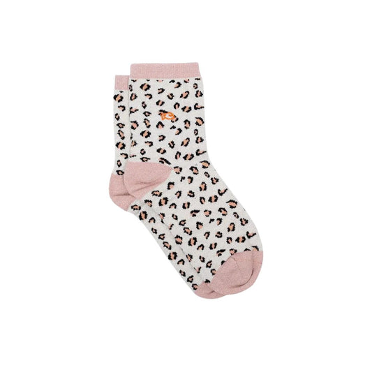 Glitzersocken Leoparden-Look weiß/rosa