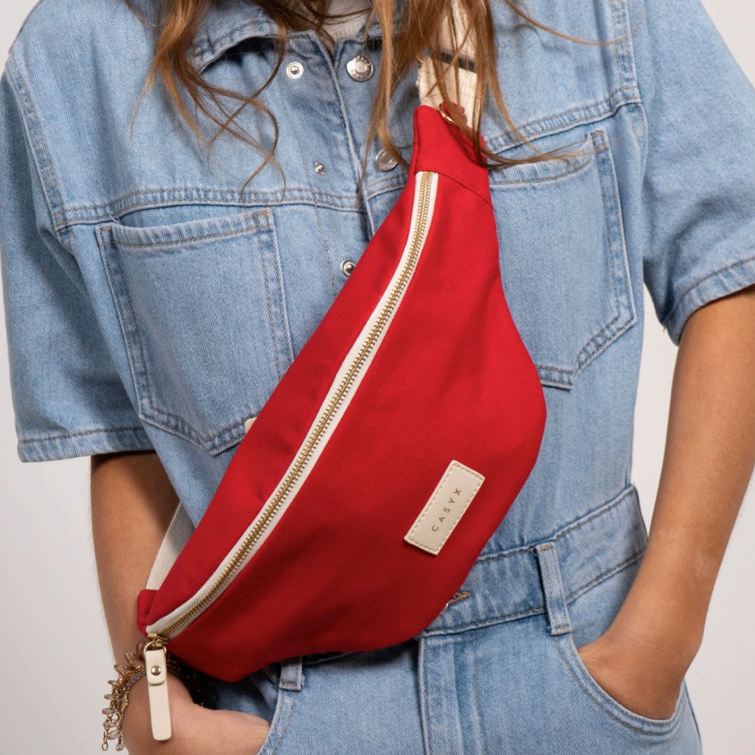 Damen Gürteltasche Canvas rot