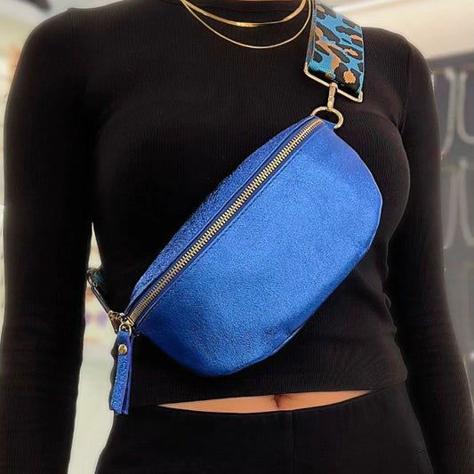 Damen Gürteltasche 'Fanny Pack' metallic blau