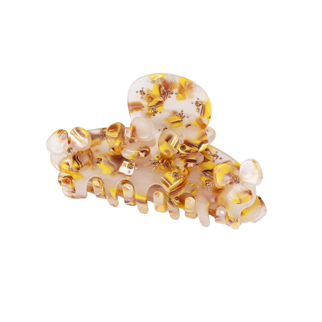 Damen Haarklammer 'Diamond' mit floralen Akzenten beige/gold