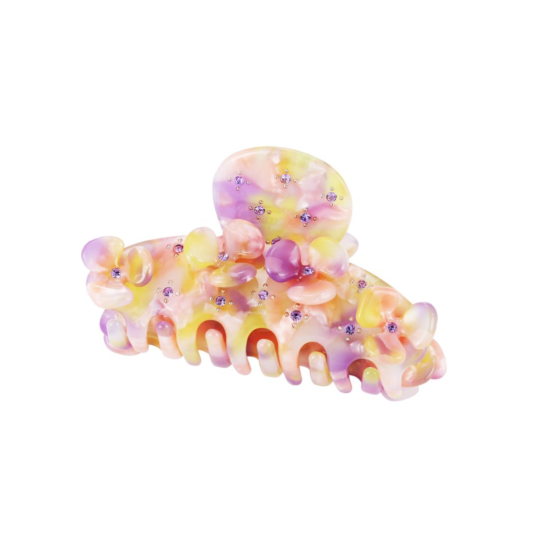 Damen Haarklammer 'Diamond' mit floralen Akzenten flieder/gelb