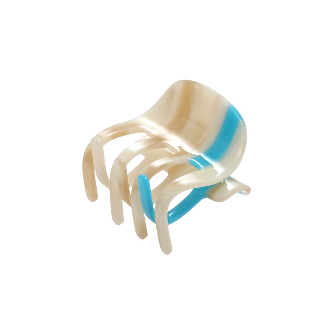 Damen Haarklammer beige mit Streifen hellblau