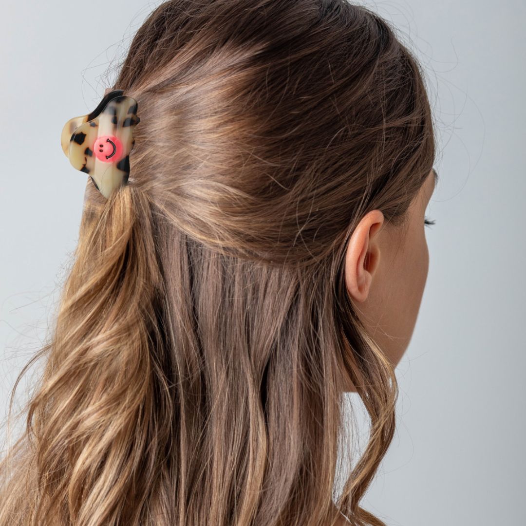 Damen Haarklammer mit Smiley-Gesicht leopard/pink