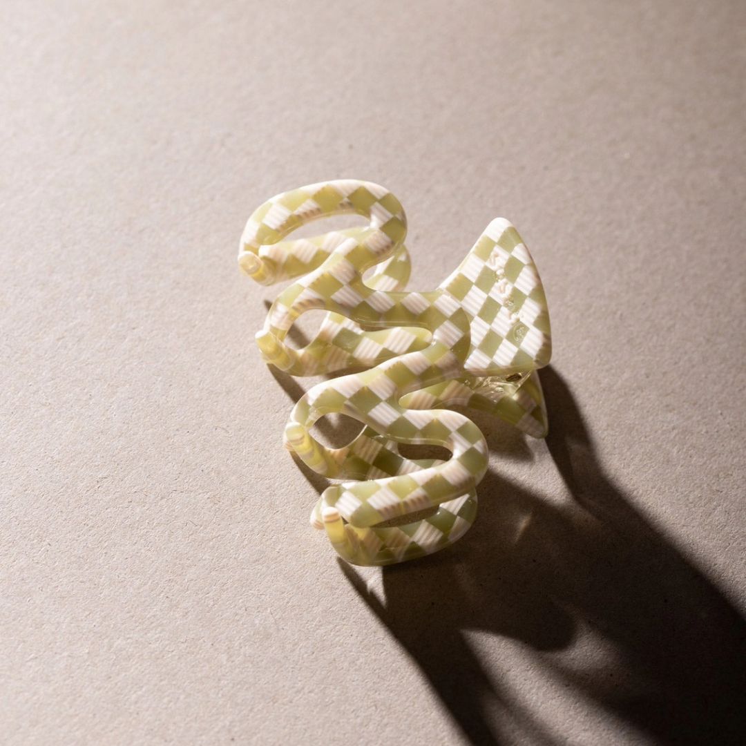 Damen Haarklammer 'Wave Basil' grün weiß kariert