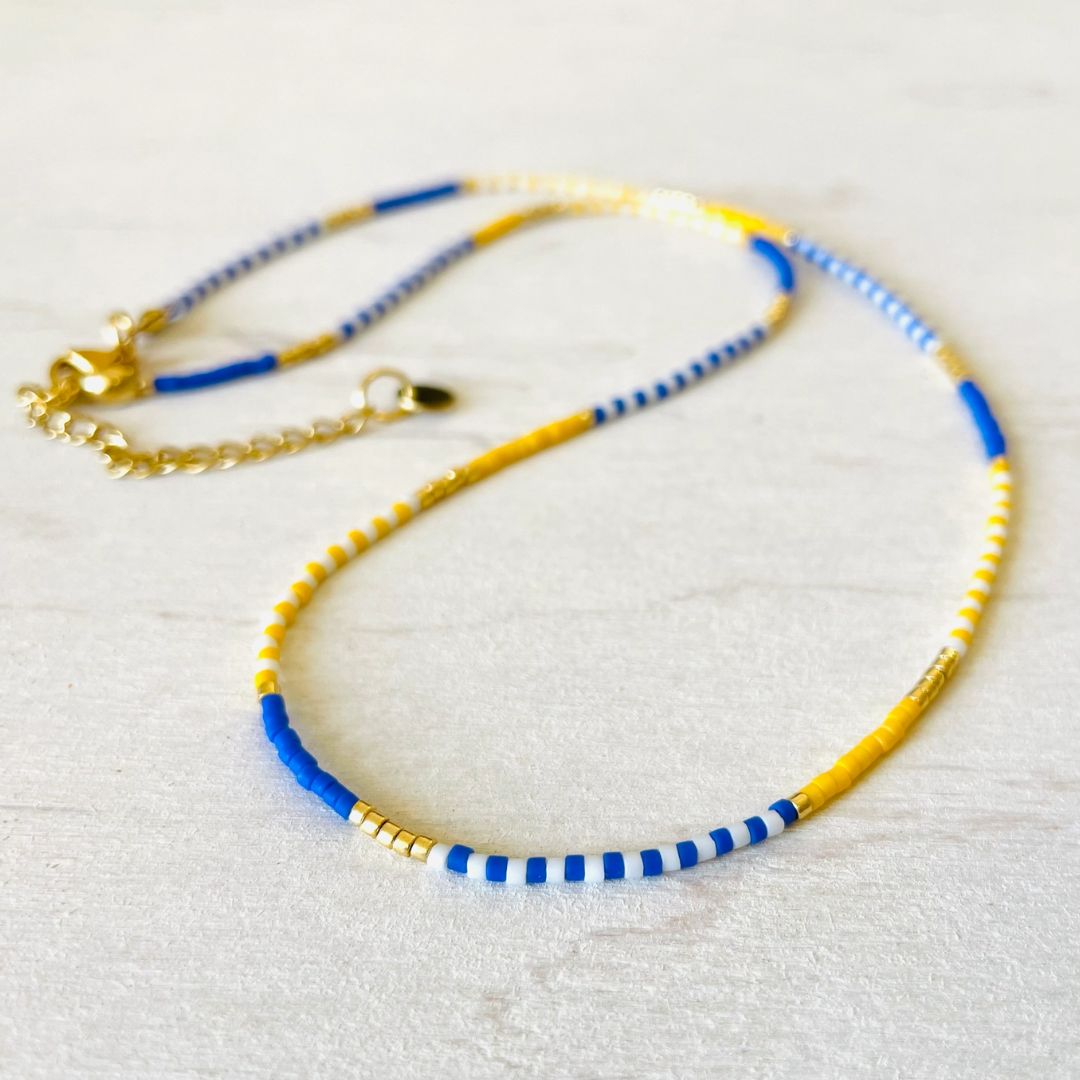 Damen Halskette aus Miyuki Perlen blau/gelb