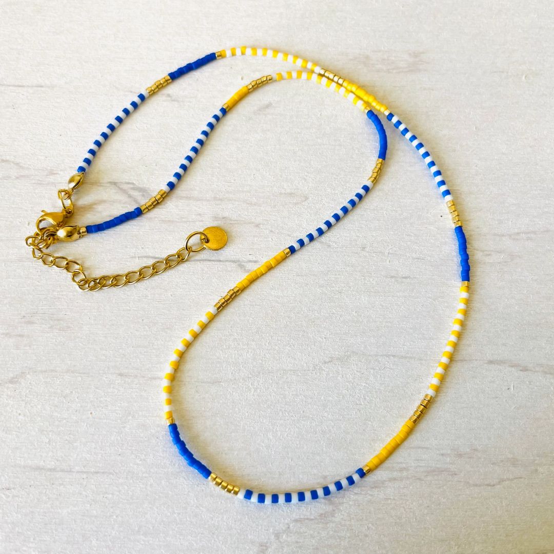 Damen Halskette aus Miyuki Perlen blau/gelb