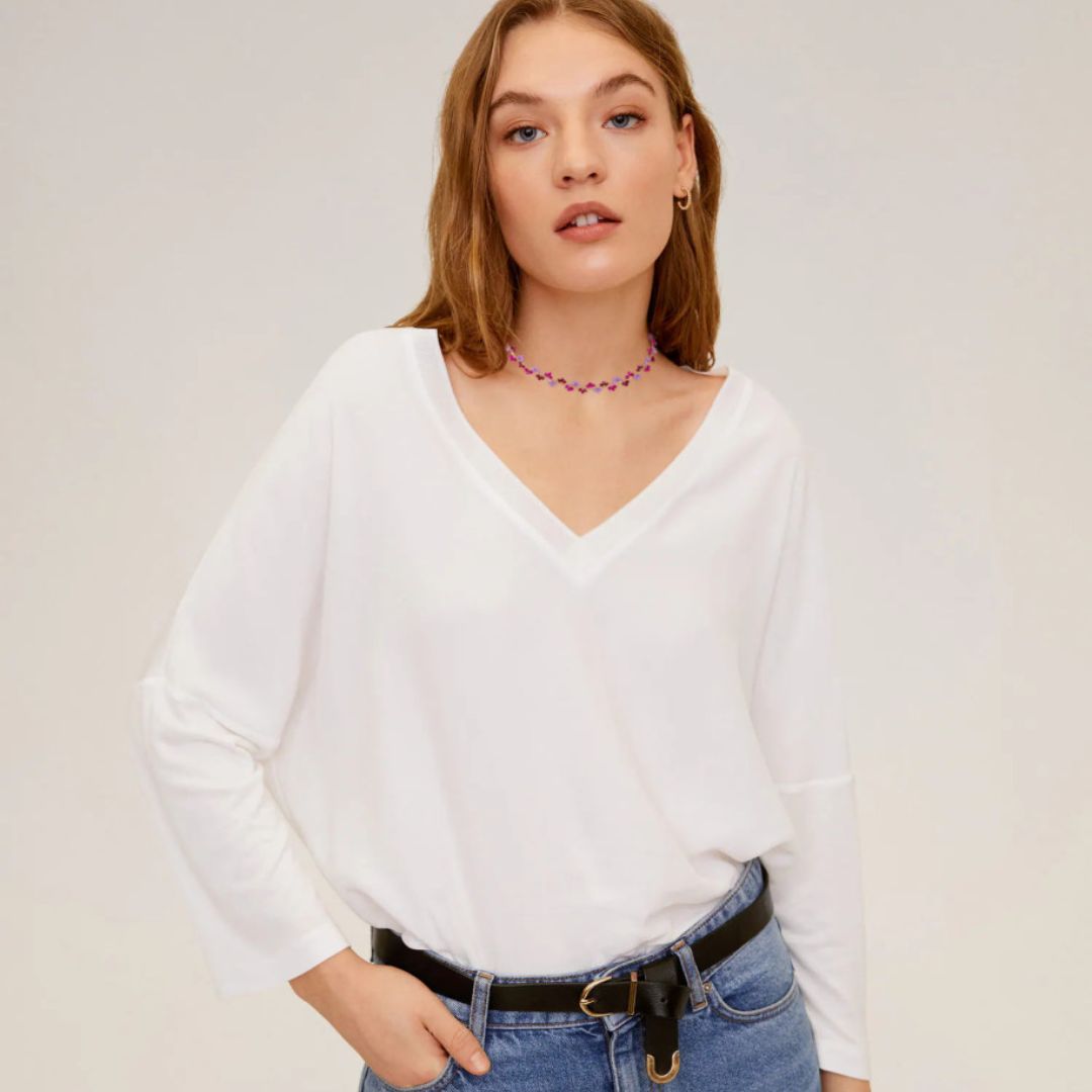 Damen Halskette aus Edelstahl mit kleinen Glasperlen pflaume