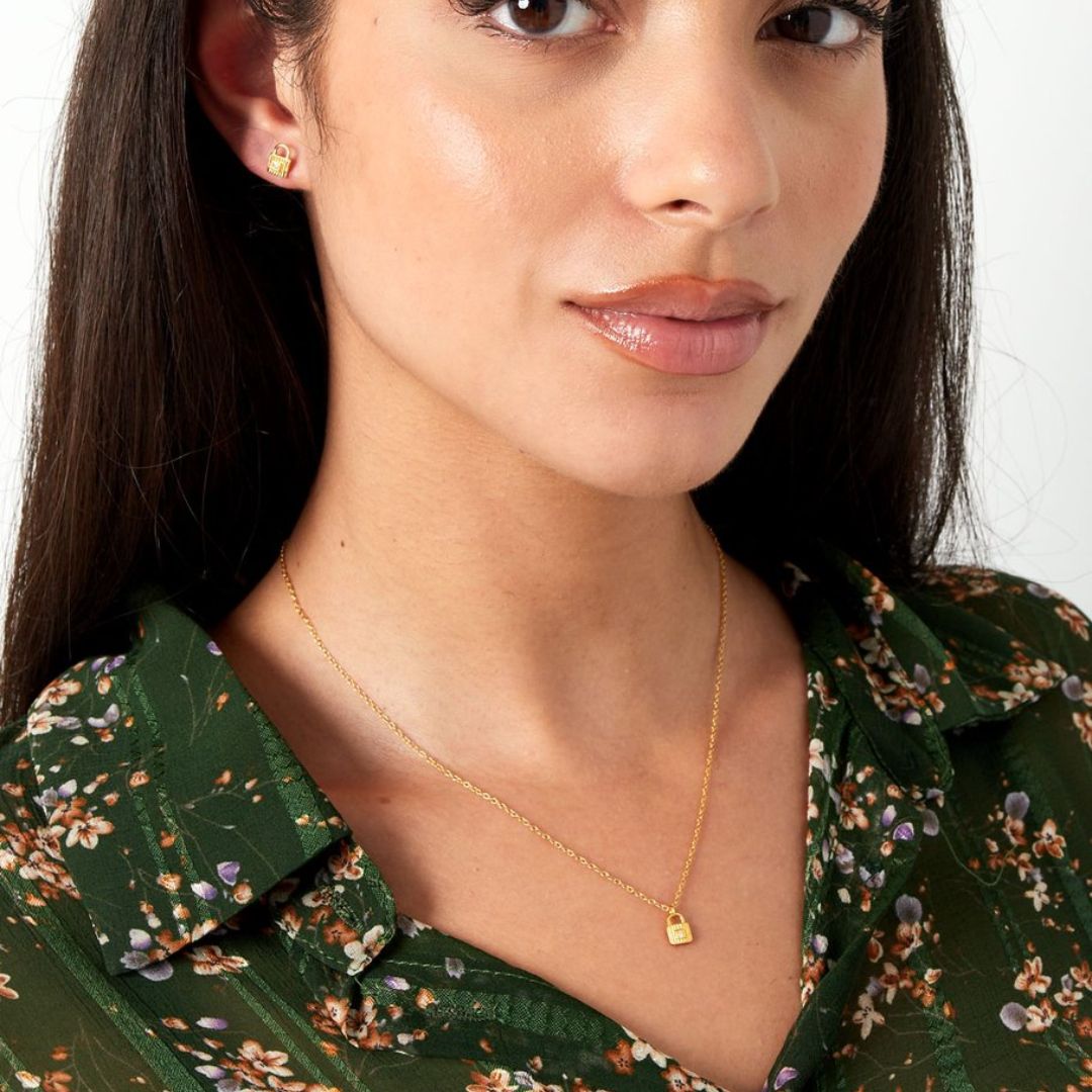 Damen Halskette gold mit kleinem Anhänger 'Schloss'