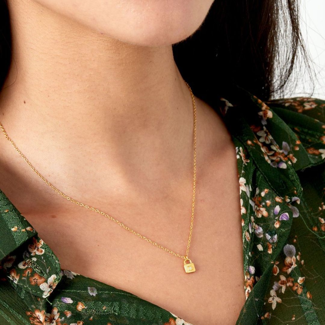 Damen Halskette gold mit kleinem Anhänger 'Schloss'