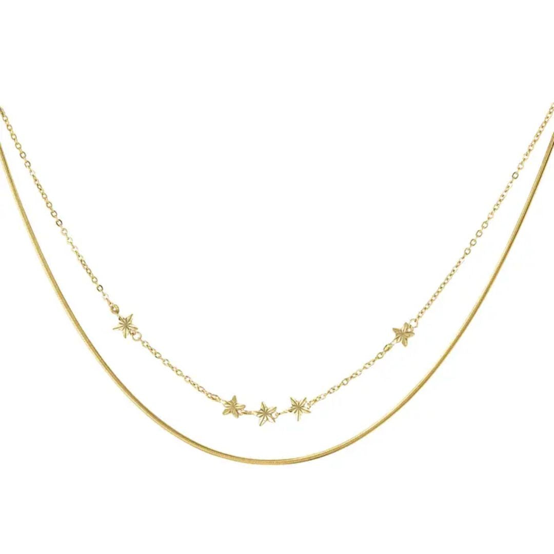 Damen Halskette Layer Sterne gold