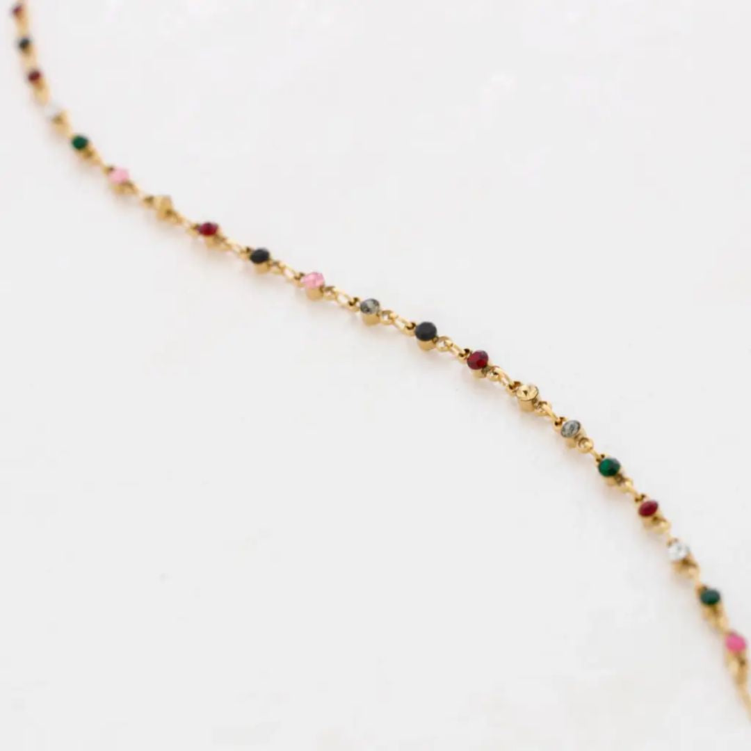 Damen Halskette mit kleinen Kristall-Perlen gold/multicolor