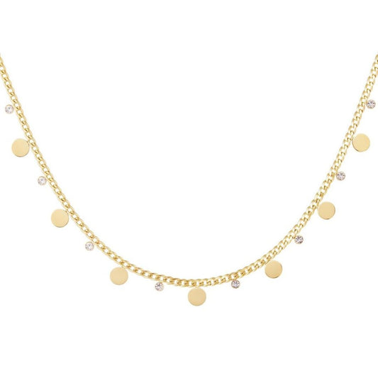 Damen Halskette gold 'Kreise mit Strasssteinen'