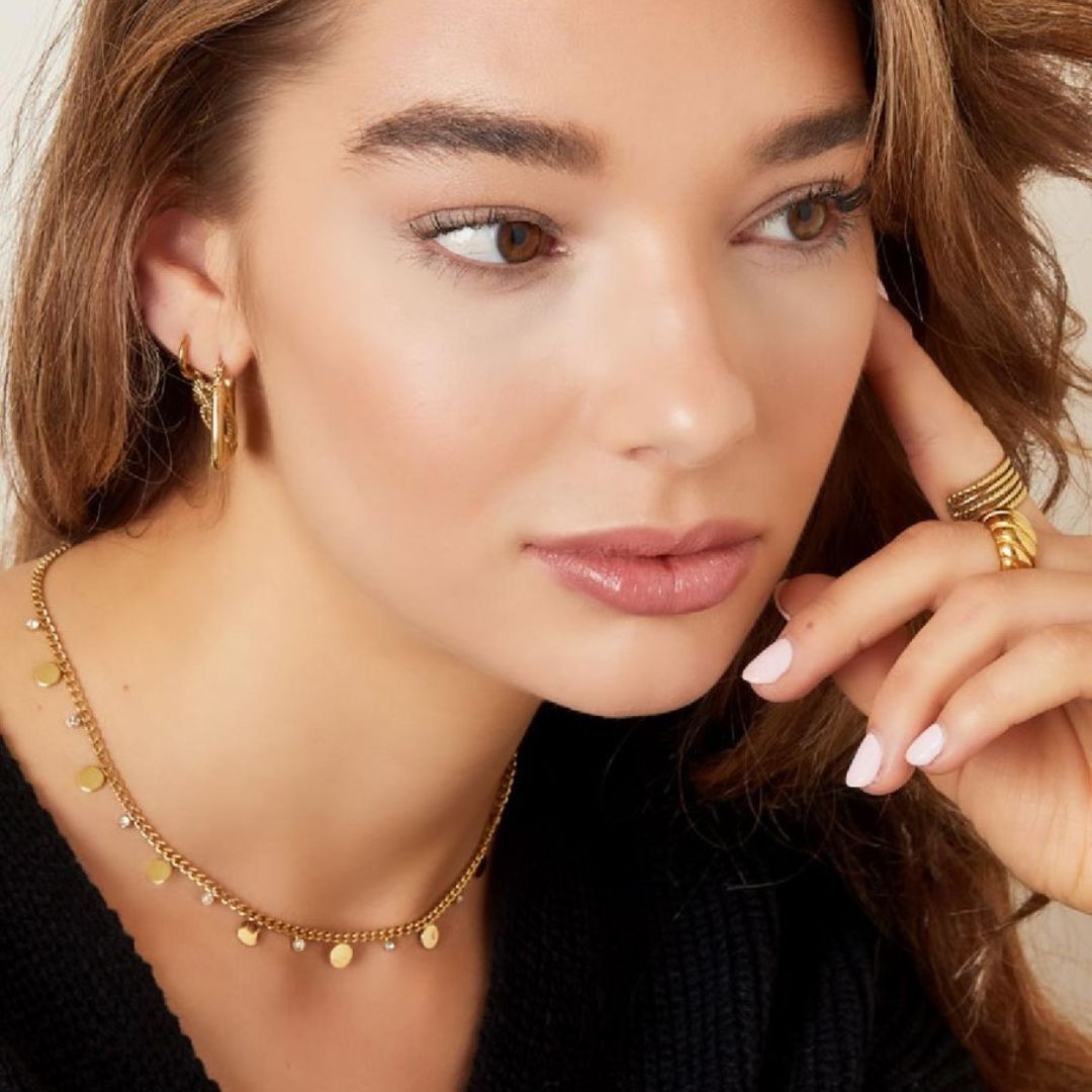 Damen Halskette gold 'Kreise mit Strasssteinen'