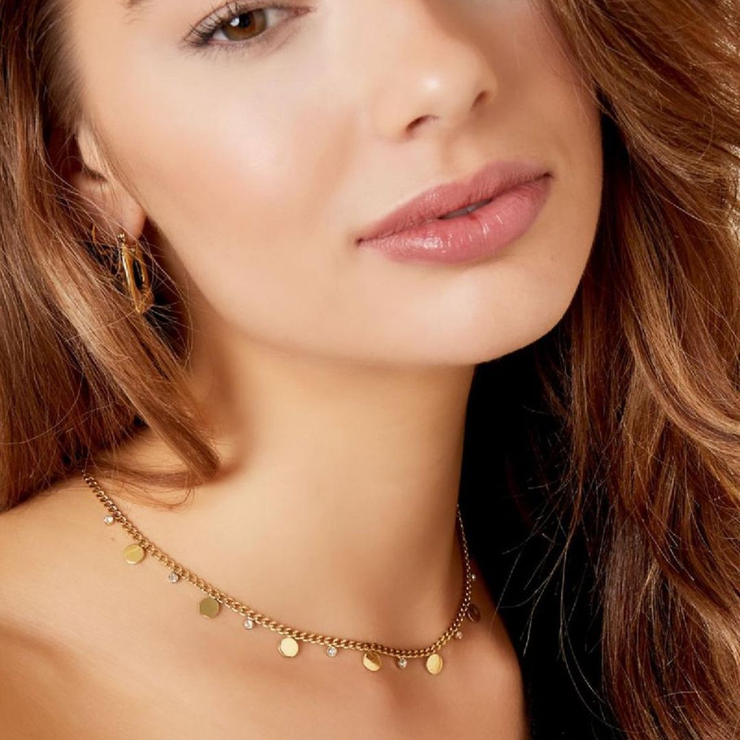 Damen Halskette gold 'Kreise mit Strasssteinen'