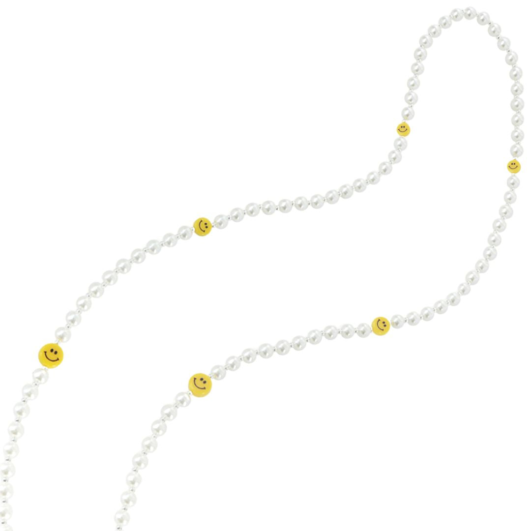 Damen Handykette aus Perlen mit Smileys silber