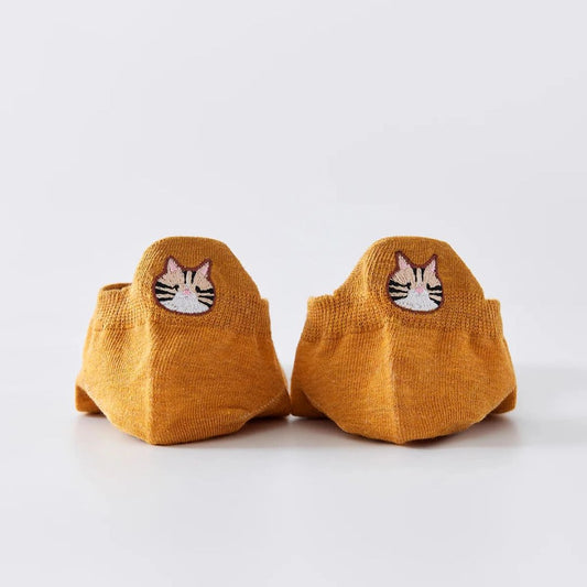 Damen Socken kurz mit Lasche Katze senfgelb