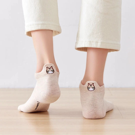Damen Socken kurz mit Lasche Katze beige