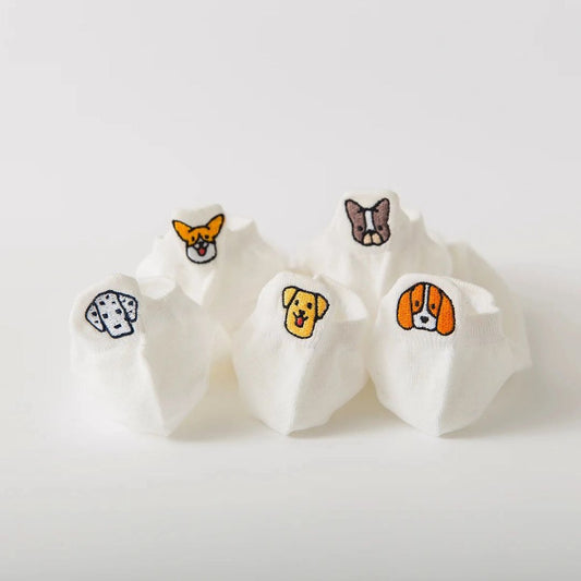 Damen Socken kurz mit Lasche Hundestickerei