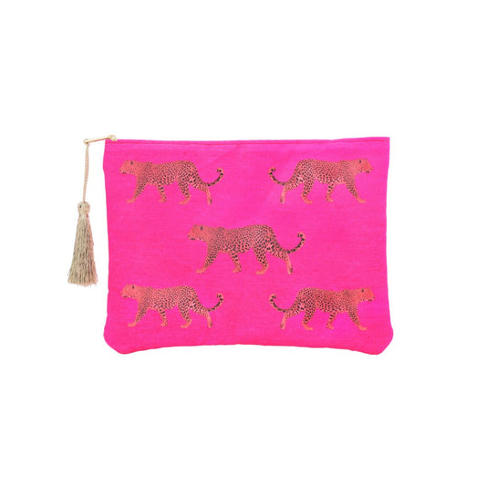 Damen Kosmetiktasche pink mit Leopardenmotiv
