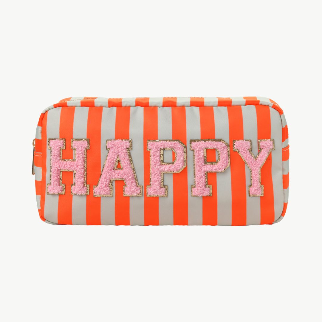 Kosmetiktasche gestreift mit HAPPY Aufdruck