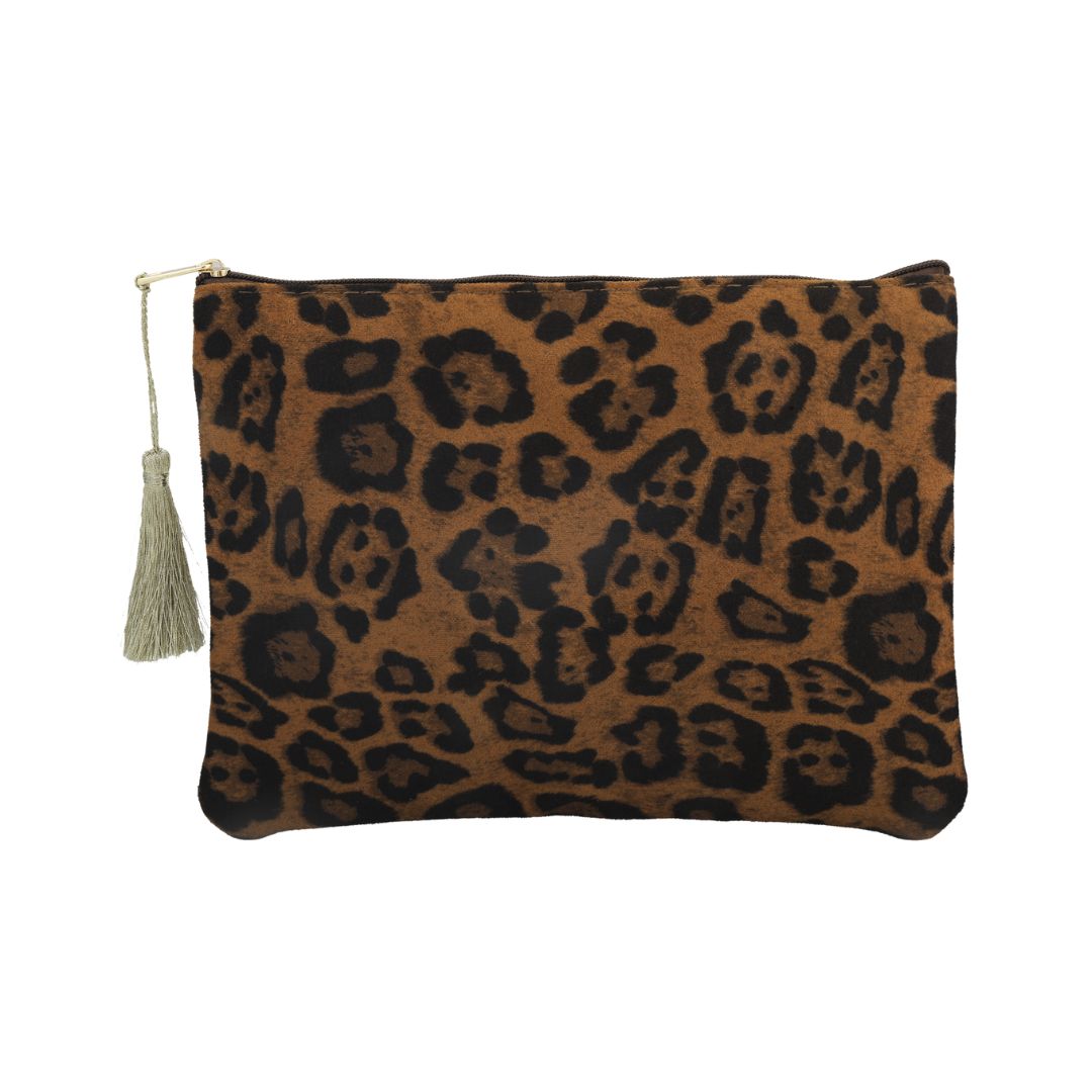 Makeup Tasche mit Leo-Muster braun
