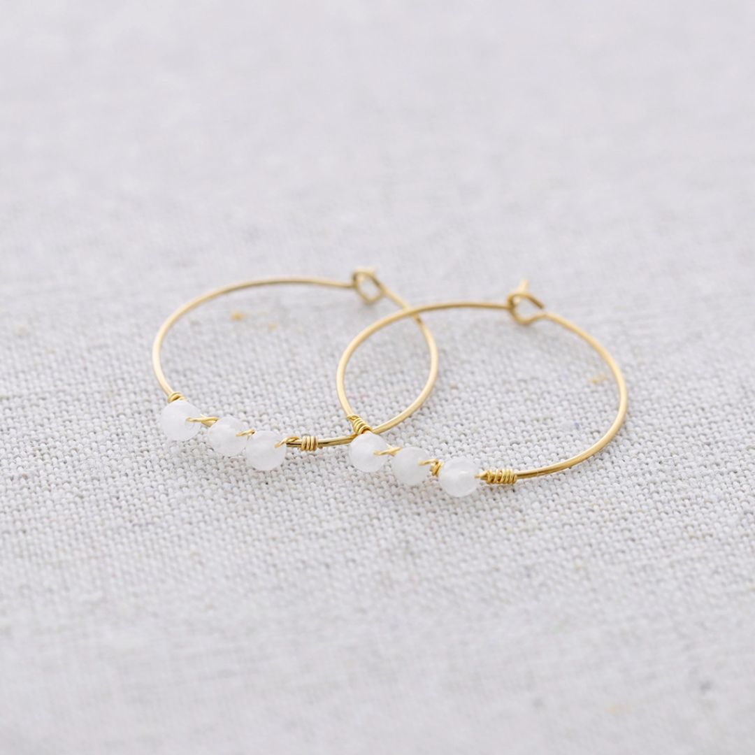Damen Ohrringe Creolen Hoops 'Stone' natur