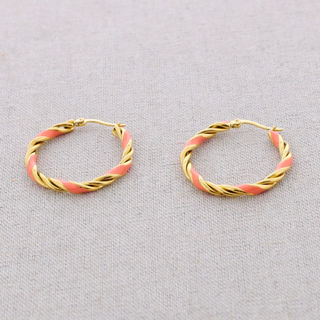 Damen Ohrringe Creolen gold/coral