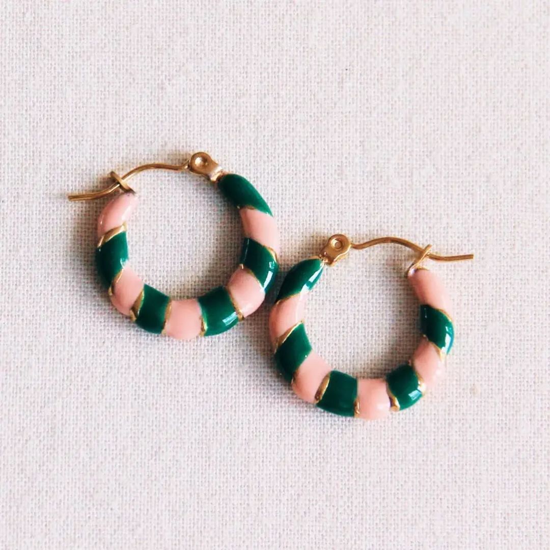 Damen Creolen 'Colorful Hoops' 20 mm grün/pink