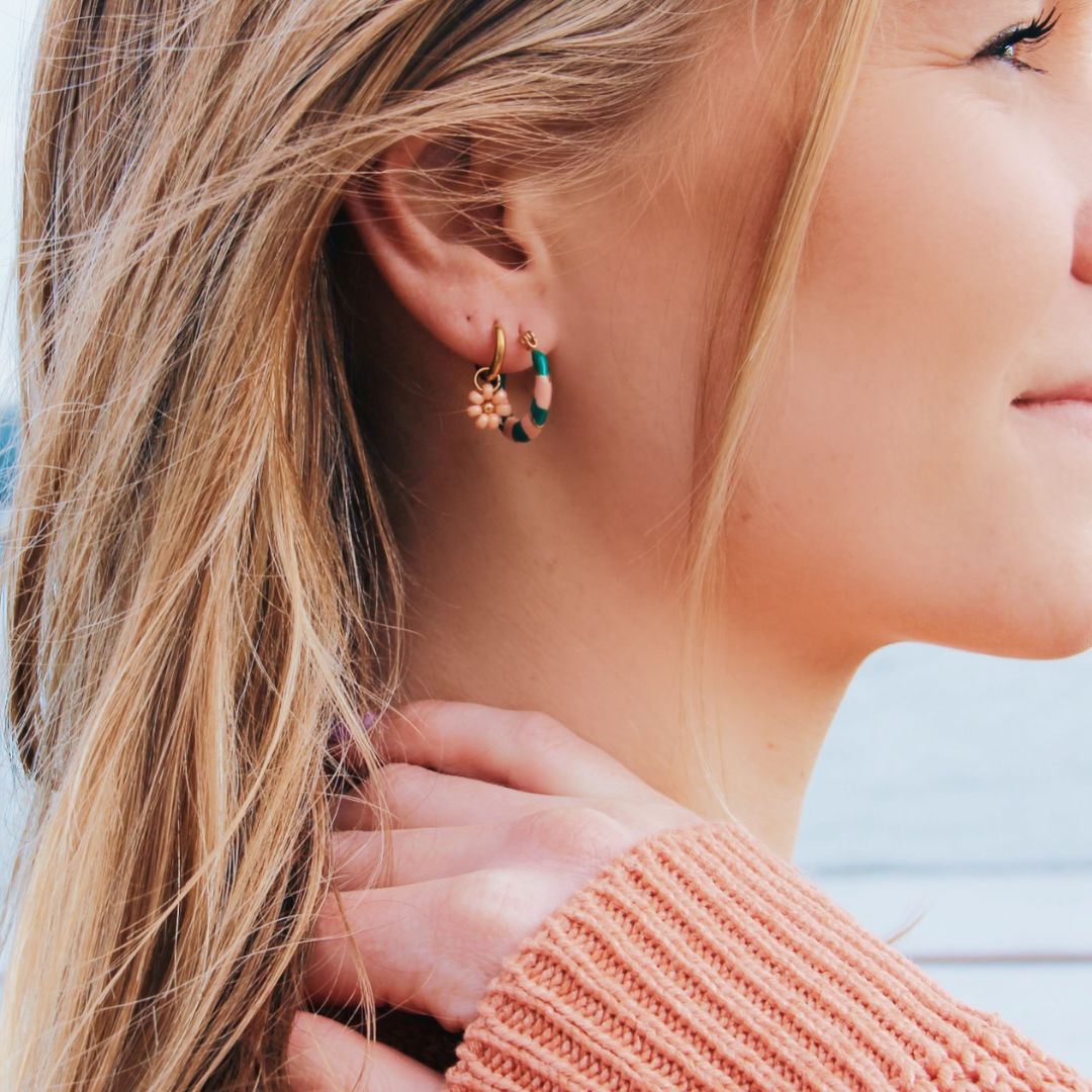 Damen Creolen 'Colorful Hoops' 20 mm grün/pink