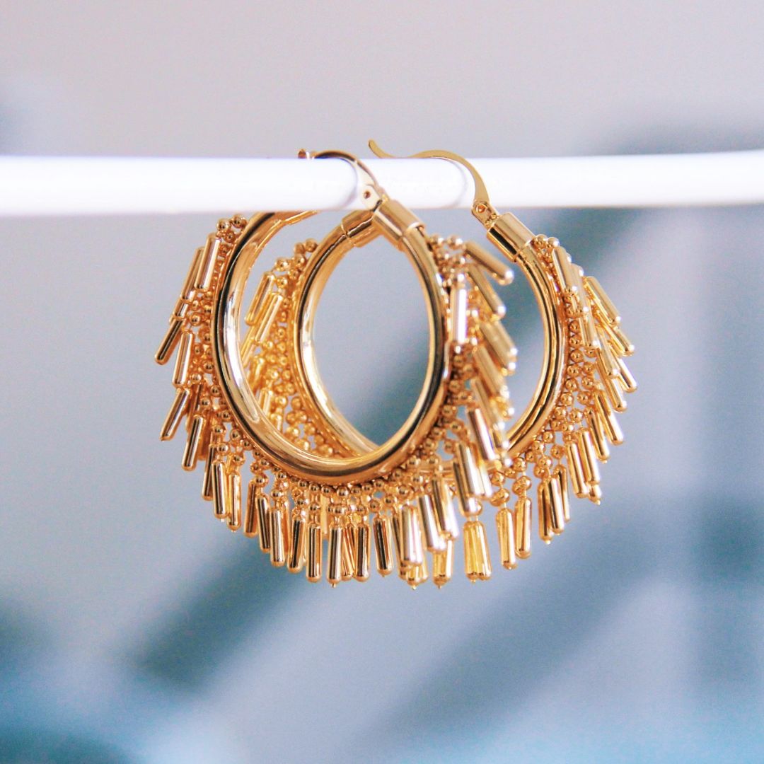 Damen Ohrring mit Kugelkette gold