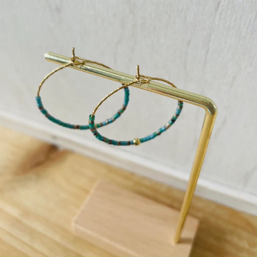 Damen Ohrringe Creolen Miyuki Perlen aqua