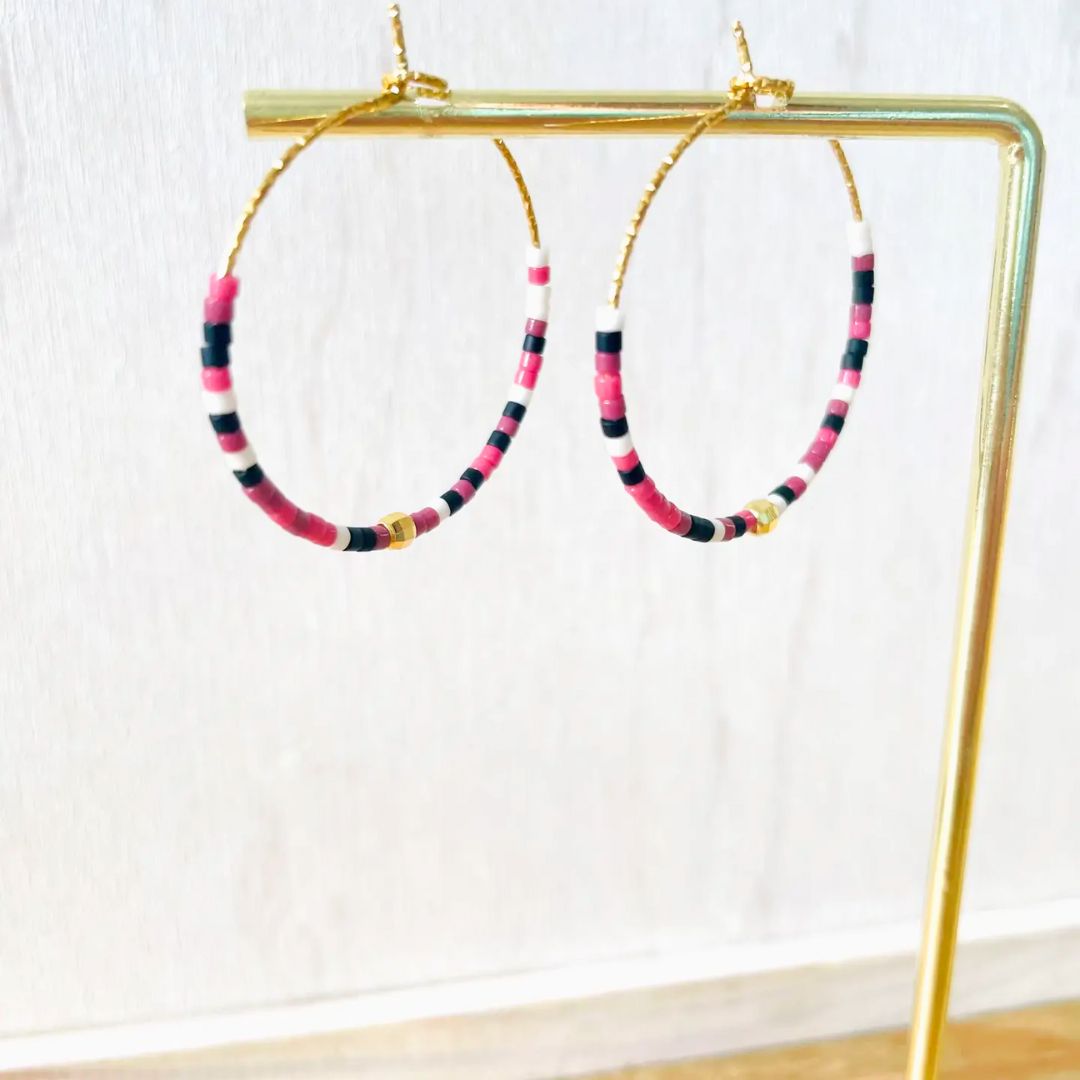 Damen Ohrringe Creolen Miyuki Perlen rosa/blau
