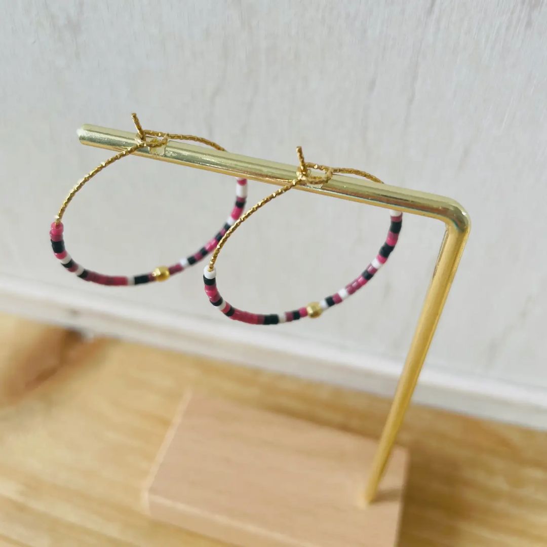 Damen Ohrringe Creolen Miyuki Perlen rosa/blau