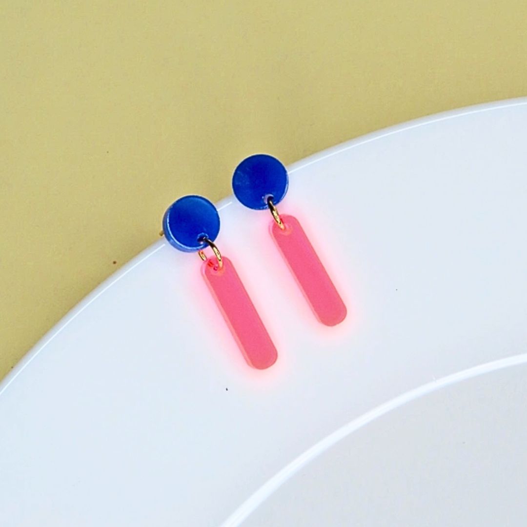 Damen Ohrringe Stäbe 'Basel Edition' neon lights pink/blau