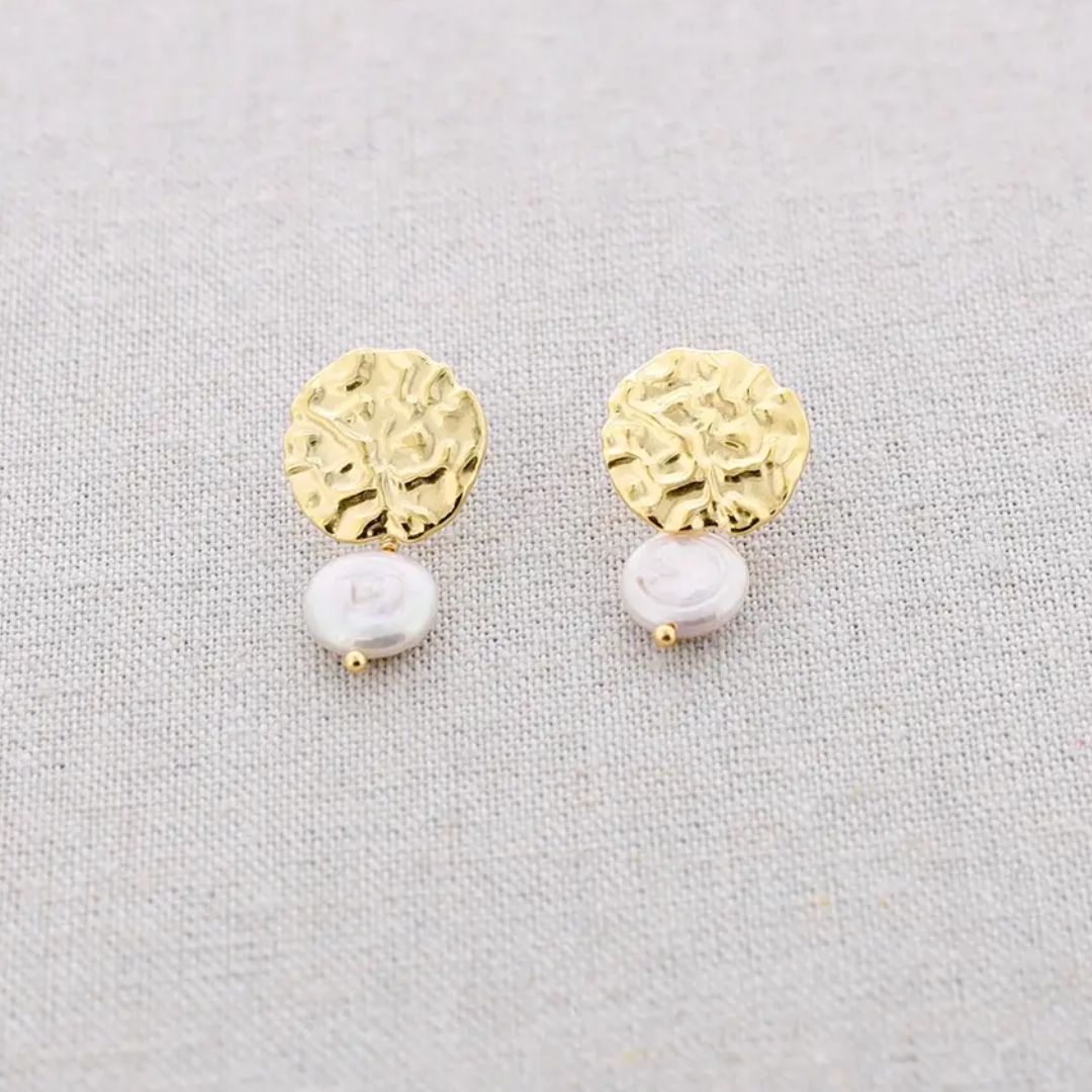 Damen Ohrringe 'Medaillon und Perle' gold/weiß