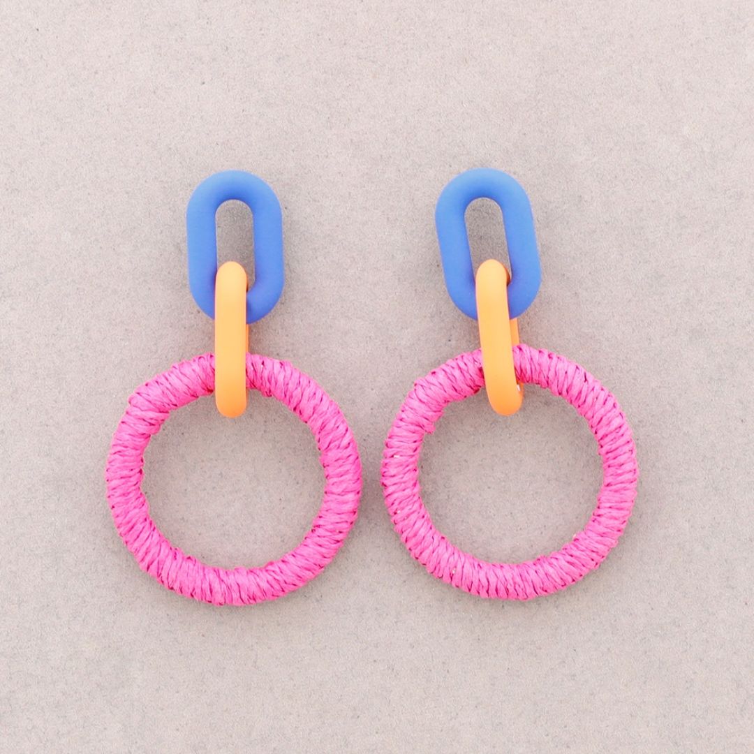 Damen Ohrringe aus Raffia-Harz pink/blau