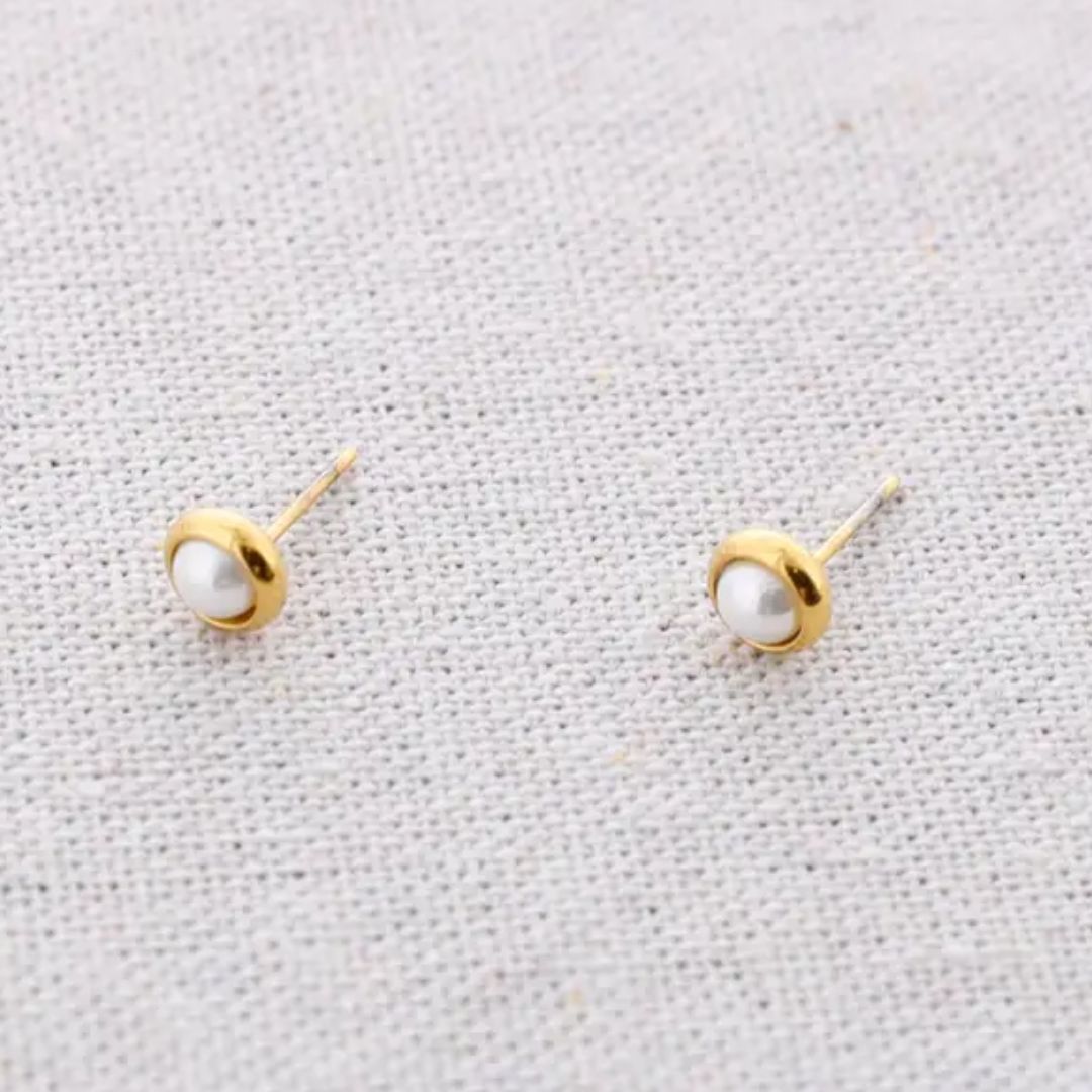 Damen Ohrringe Druck Ring mit Perle gold