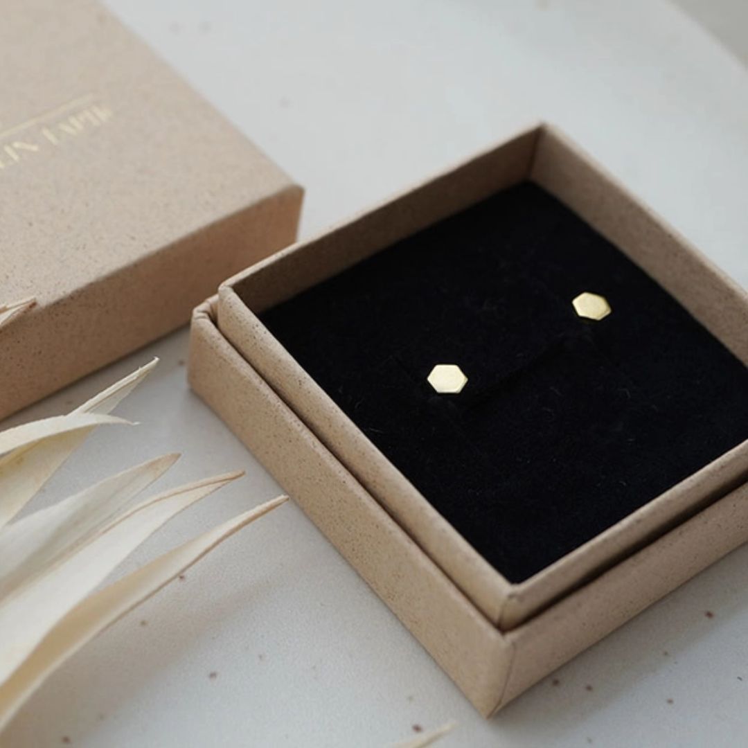 Damen Ohrstecker 'Hexagon' goldfarben