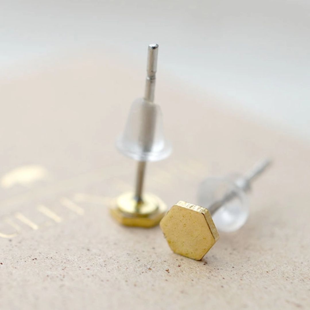 Damen Ohrstecker 'Hexagon' goldfarben