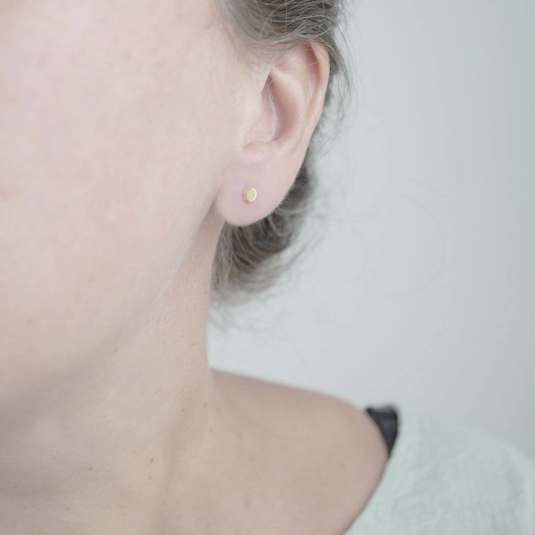 Damen Ohrstecker 'Hexagon' goldfarben