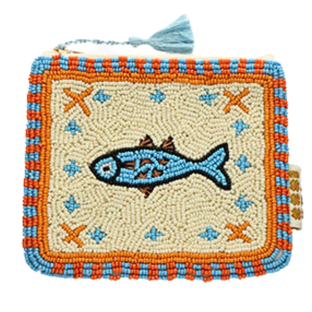 Perlen-Etui 'Fish and Stars' orange/blau