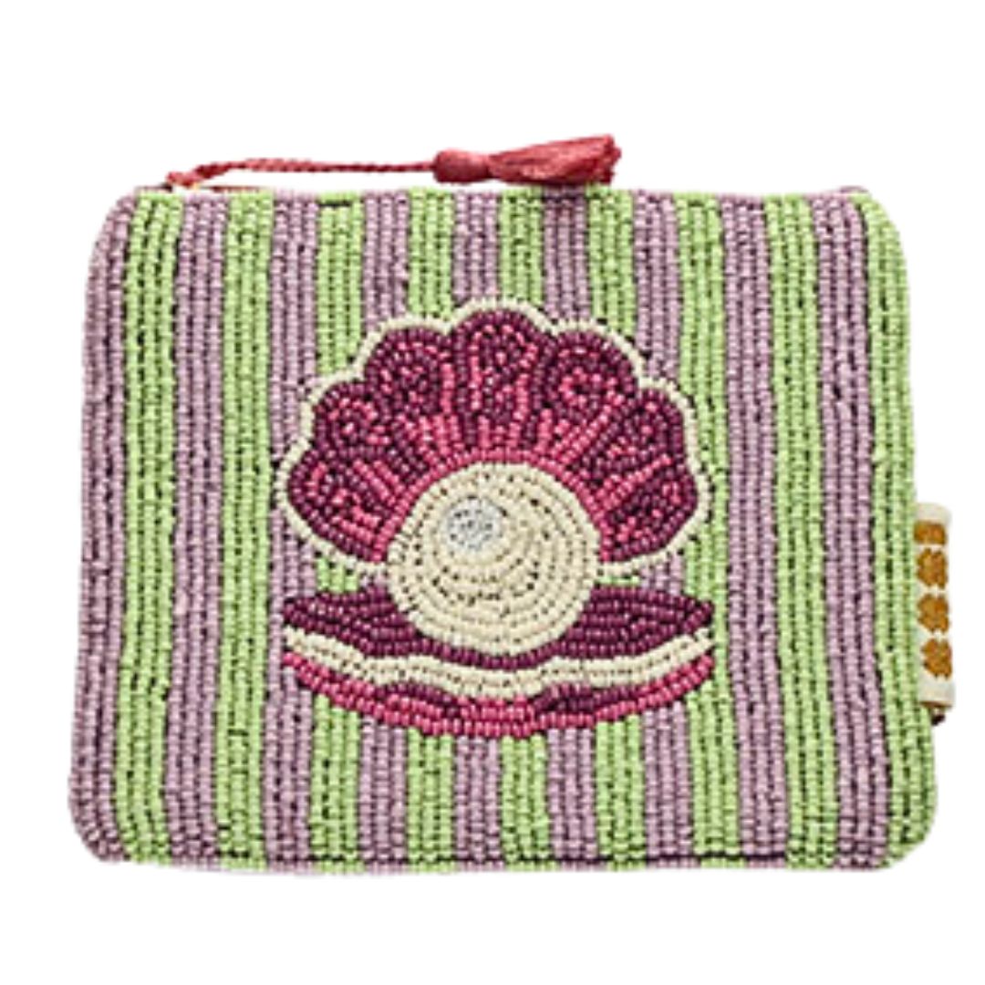 Perlen-Etui 'Muschelperle' grün/lila/aubergine