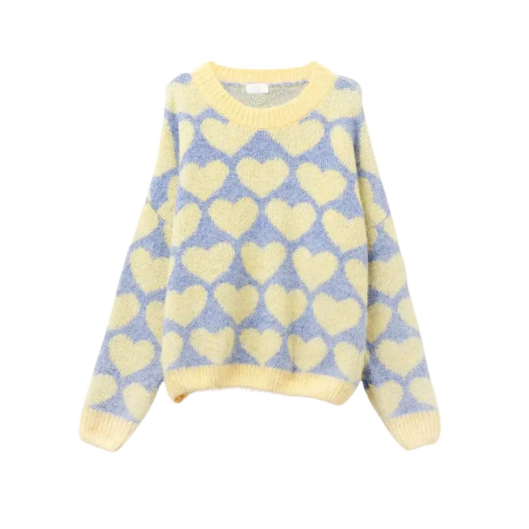 Damen Pullover 'Heartful' pastell blau/gelb