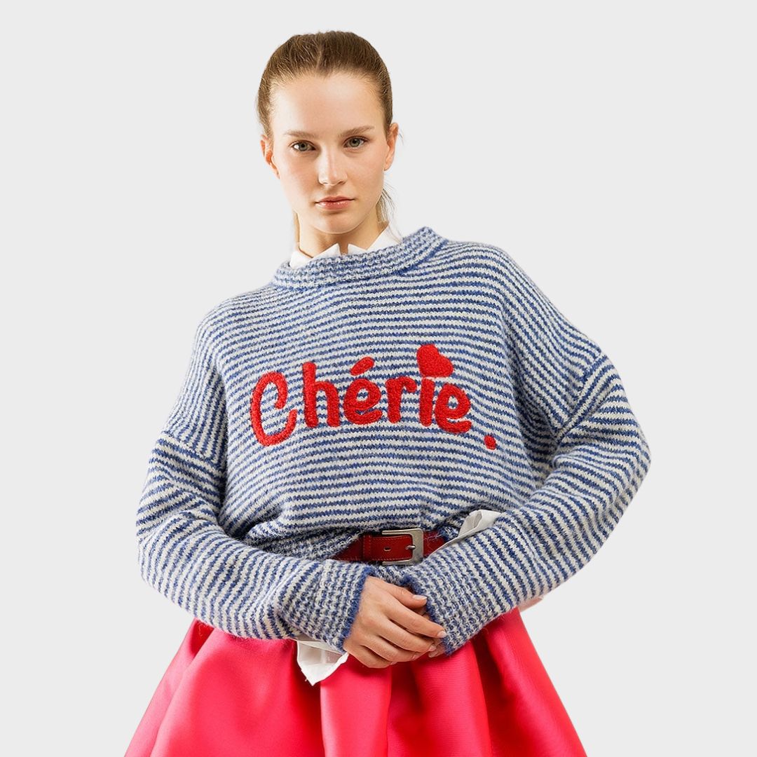 Damen Pullover 'Chérie' gestreift blau/weiß