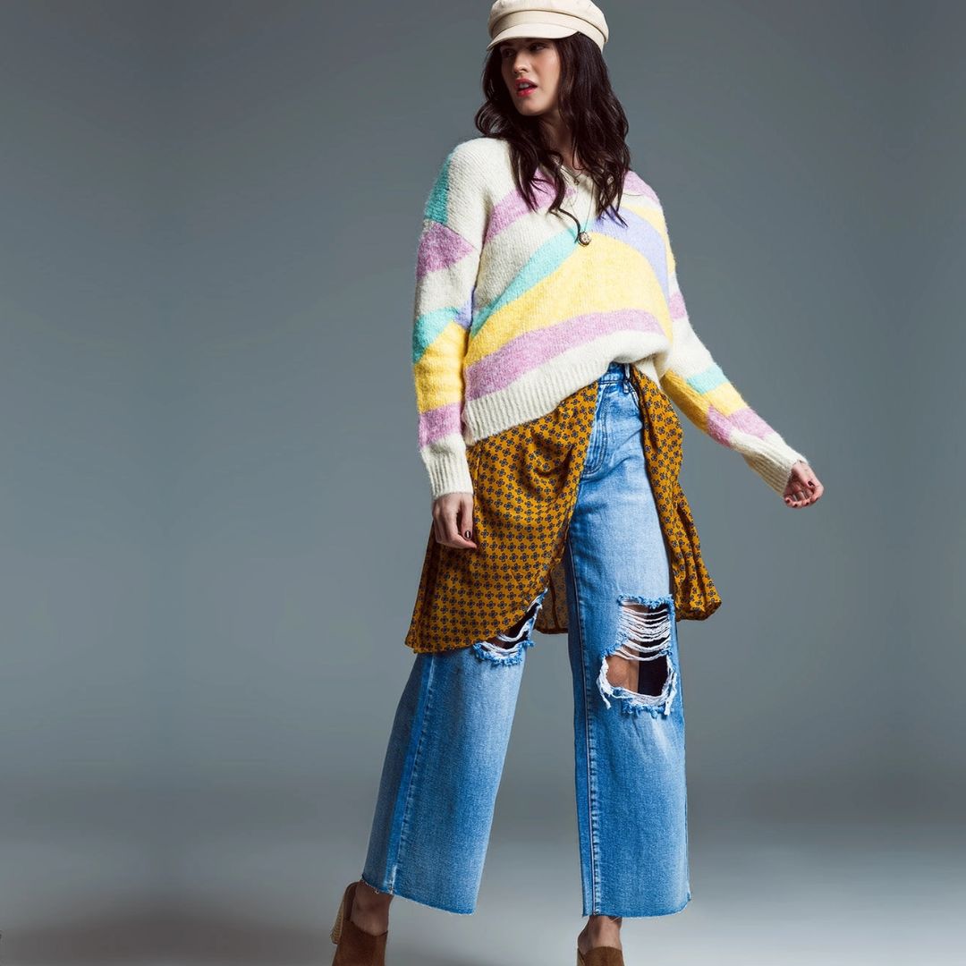 Damen Pullover 'Colorblock Abstrakt' gestreift pastell